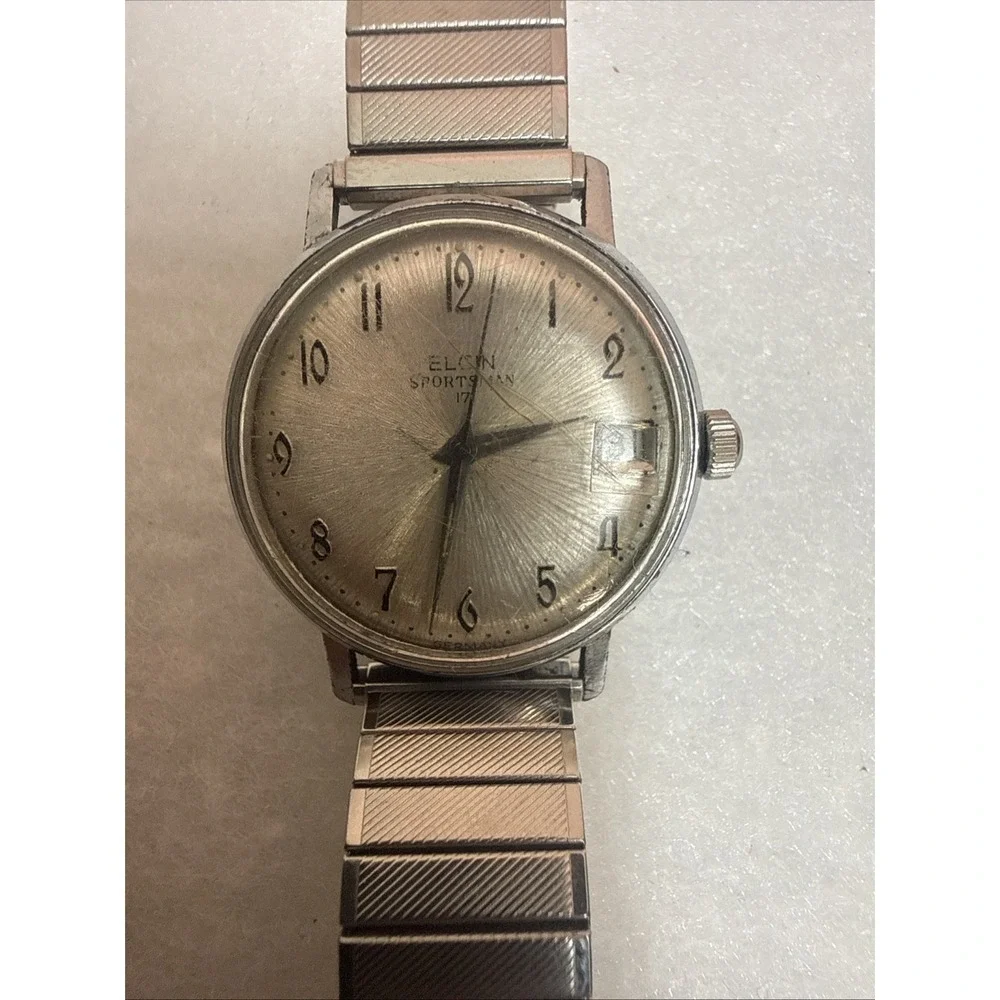 Vintage ELGIN sportsman men's manual wind watch Sunburst dial Germany 1960s
